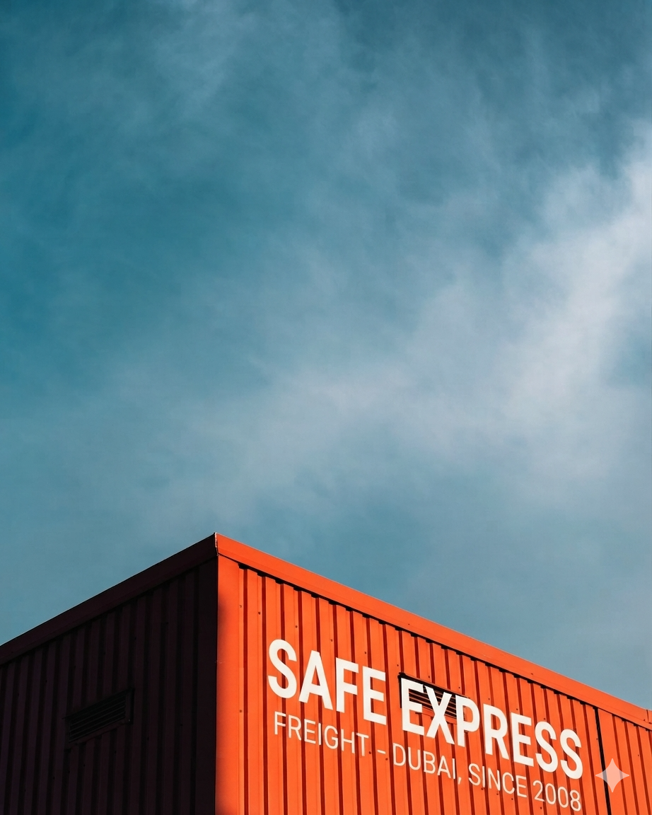 The container against an open sky at arrival